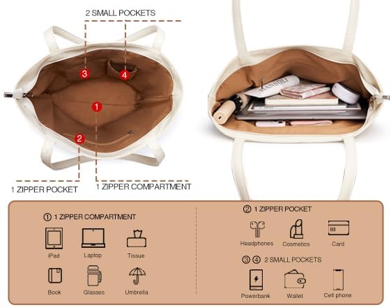 Miniatura 8 de WLLWOO WLLWOO Bolso de mano de cuero para mujer, bolsos cruzados con cremallera para hombro, bolsa de trabajo de viaje