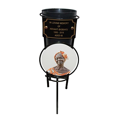 Black Personalisable Grave Vases, Memorial Vases, Personalisable Grave Flower Pot MK Grave