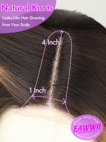 Image of Eawwii Wigs for Women Brown Caramel Highlight,Short Wavy Synthetic Lace Wig | Glueless 4x1 Lace Hairline, Heat-Resistant Fiber,Bob Wave Style,Natural Appearance for Everyday Cosplay 14 Inch