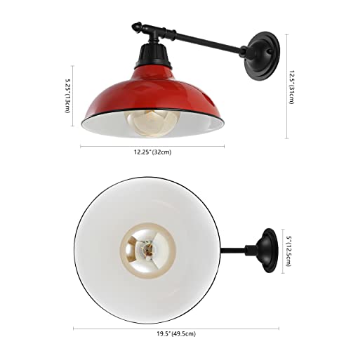 Image of JONATHAN Y Wallace 1-Light Outdoor 12.25 inch Wall Sconce, Red /Black | Industrial Farmhouse Metal Gooseneck Barn Light, Victorian Arm, Wet Rated, Bowl Shade, LED Bulb Included, Vintage Porch Lamp
