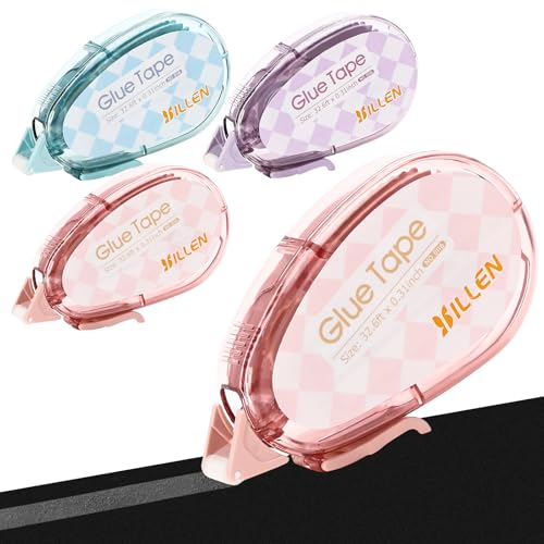 Staranry 10M X 8MM Celo Doble Cara, 4 Piezas Pegamento en Cinta Roller, Cinta Pegamento Roller, Cinta Adhesiva Doble Cara Transparente Dispensador Para Álbumes de Fotos, Tarjetas, Proceso Journal