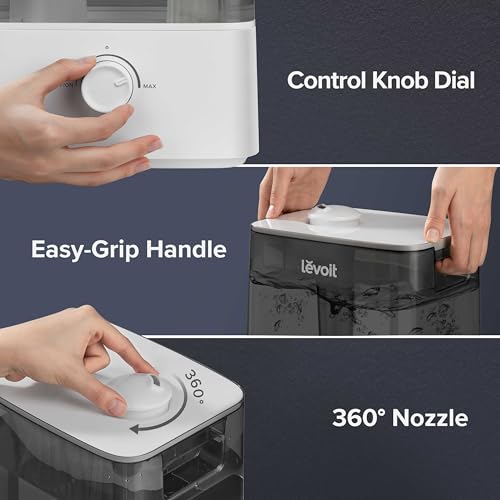Image of LEVOIT Classic300 Ultrasonic Top Fill Humidifier, Extra Large 6L Tank Last 60-Hour - Super Quiet, Easy to Use and Clean, 360 Rotation Nozzle, Simple Knob Control, Handle, Auto Shut Off, Gray