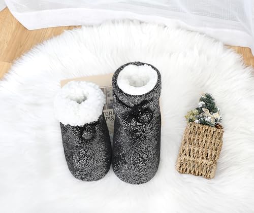 Image of DICUIRD Slipper Socks for Women,Fuzzy House Indoor Boots Slippers with Soft Soles,Warm Cozy Fluffy Sherpa Lined Booties Socks with Non Slip Bottom