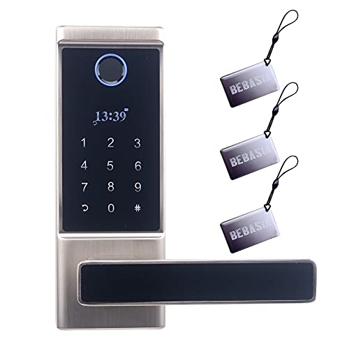 BEBASIA Fingerprint Lock, 4 Unlock Ways Keyless Entry Door Lock, Door Lock with Keypad, Fingerprint Door Lock, Keyless Lock with Handle, Digital Door Lock(Silver)