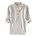 Hommes Chemises Hawaïenne Solid Manches Longues Slim Fit Mode Oeil de Poulet à Lacets Col en V Beach Chemise Vintage Ample Funky Casual Button Unisex Lin et Coton Top Blouse Shirt