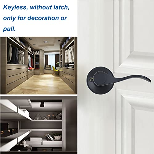 Comfhouse Wave Style Door Lever, Door Handle, Door Handleset, Door Lockset, Dummy Function, Interior Keyless Closets French Doors, Matte Black, Left & Right Handed, 2 Pack #TOP5