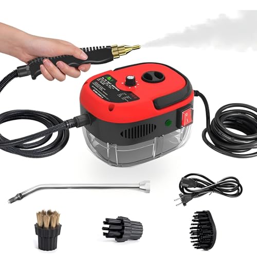 スチームクリーナー 2500W 高温スチーム洗浄機 大容量1.2L 水タンク 小型 スチームクリーナー掃除機 ハンディ50PSI 高圧 6段階調整 105℃ 105℃ 消毒 除菌 ダニ駆除 キッチン/油煙/油汚れ/冷蔵庫用/洗濯機/エアコン/ホテル(赤)