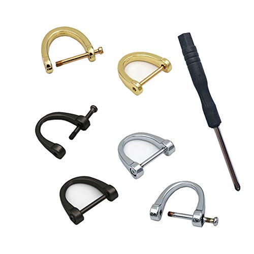 6 Pieces D Rings Screw In Shackle 24mm Horseshoe Buckle Horseshoe Shape D Ring D-Shaped Metal Hoop Locking One Screwdriver Use for DIY Leather Craft Purse Replacement
