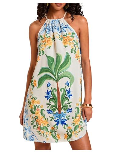 Image of SweatyRocks Women's Tropical Print Halter Dresses Sleeveless Holiday Summer Mini Dress