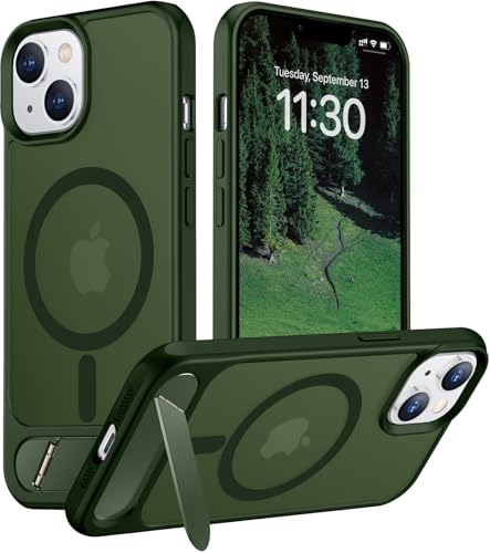Image of Magnetic Compatible with iPhone 14 Case /iPhone 13 Case,[Built-in Invisible Kickstand][Compatible with MagSafe][Military Grade Shockproof] Slim Translucent Matte Phone Case for iPhone 14 /13 6.1 inch