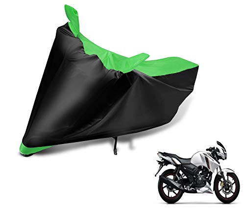Image of Auto Hub Bike Cover Compatible with TVS Apache RTR 160 with Mirror Pocket, Dustproof, Heat Resistant, Triple Stitched, Apache 160 Bike Cover- Black, Green