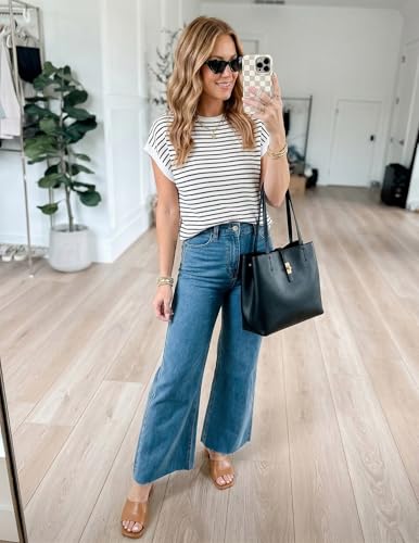 Image of ZESICA Women's Summer Trendy Knit Top 2026 Floral Print Short Sleeve Crewneck Loose Fit Sweater Vest Going Out Clothes