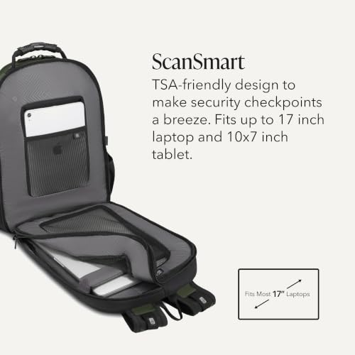 Image of SWISSGEAR Sion 2-Piece Travel Set, Softside Expandable Carry-On Spinner Bundled with 1900 ScanSmart 17 inch Laptop Backpack with RFID Blocking & Tech Organization, Evergreen