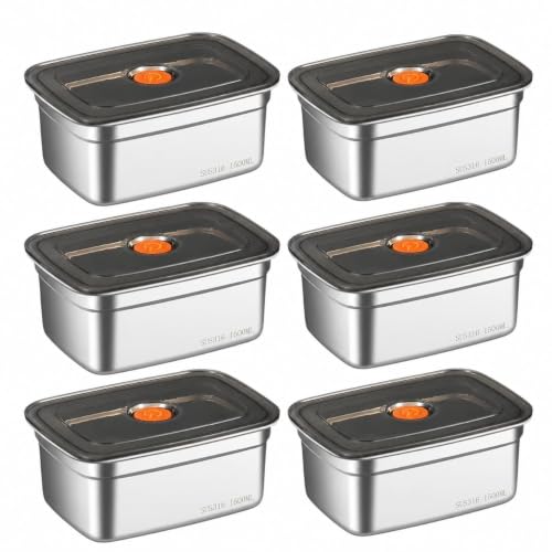 Image of 316 Stainless Steel Fridge Storage Box Set- 1500 ML (Pack of 6) Premium Food Grade & Leakproof Container | Airtight Locking Lids | Microwavable, Freezer & Dishwasher Safe Kitchen Organizer