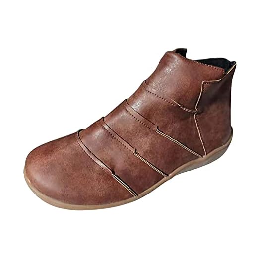 Dasongff Bottes pour femme décontractées en cuir - Style rétro - Fermeture éclair latérale - Capuchon rond - Chaussures classiques Chelsea - Bottines de cowboy - Bottes d'équitation rétro pour femme