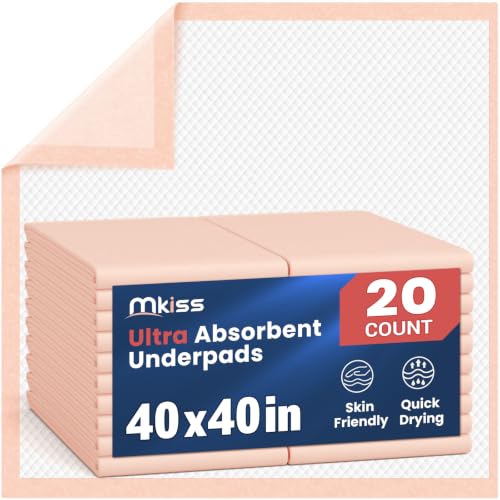Image of MKISS Heavy Duty Bed Pads 40 inch x 40 inch(20 Count), Disposable Super Absorbent Incontinence Underpads, Extra Large and Thicken Chucks Pads for Adults, Children, Babies, Elderly and Pets