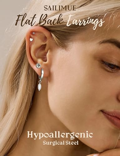 SAILIMUE 8Pair Hypoallergenic 14K Gold Plated Flat Back Earrings for Women - image 5