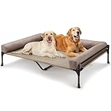 Veehoo Elevated Raised Dog Bed-Cooling Outdoor Dog Cot Bed for Large Sized Dogs Three-Sided Fence Raised Pet Cot with Mesh & No-Slip Feet Dog Hammock Bed with Removable Bolster-47 x 29
