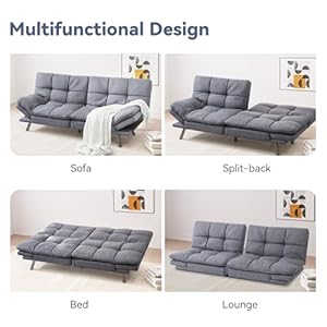 Hcore Convertible Splitback Futon Sofa Bed for Living Room Office Apartment Memory Foam Sleeper Loveseat Modern Small Couch in Grey