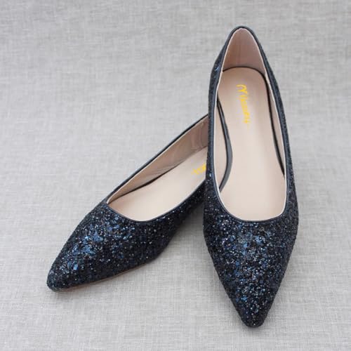 Milooey shoes Women's Comfy Ballet Flats Pointed Toe Chunky Low Heels Slip On Chic Prom Party Daily Shoes Size 4-16 US2