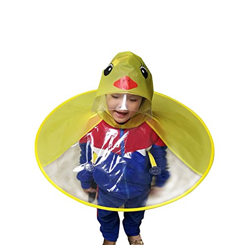 Preisvergleich Produktbild Derkoly Jungen Regenjacke Niedlicher mit Kapuze Karikatur-Enten-Kinderregenmantel, faltbares UFO-Form-Regen-Hut-Umhang Gelb Small