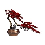 OWOHYG Árbol bonsái Artificial Creativo de Hojas Rojas con Maceta Dorada, Planta Artificial en Maceta para decoración del hogar y la Oficina.