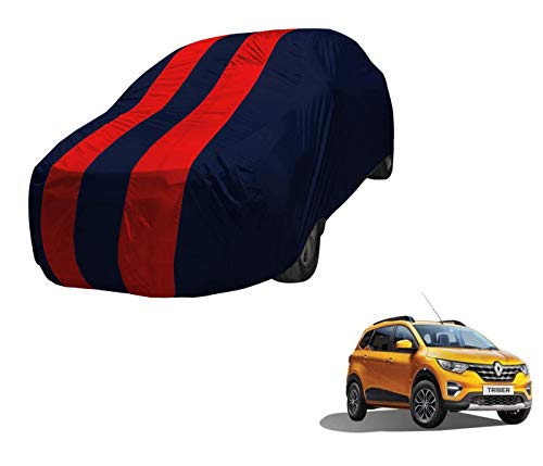 Image of Auto Hub Car Cover Compatible with Renault Triber with Mirror Pocket,Triple Stitched, Weather Proof, Triber Car Cover- Navy-Red