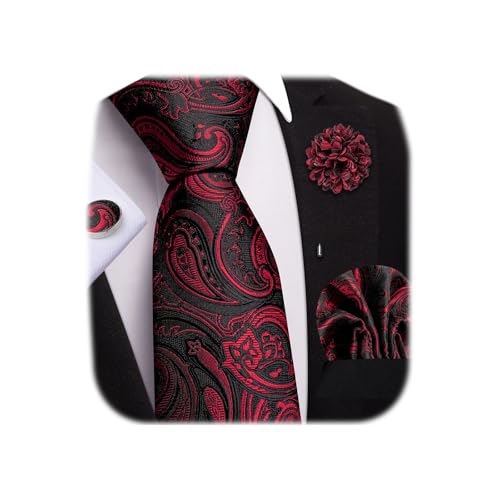 Image of Dubulle Mens Tie and Lapel Pin Paisley Striped Floral Necktie for Men Pocket Square Cufflinks 4PCS Set Wedding Party