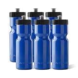 50 Strong Sports Water Bottles 6-Pack – Reusable 22 oz BPA-Free Plastic Bottles with Pull Top Cap – Made in USA – Top Rack Dishwasher Safe – Fits Most Bike Cages Brand - Blue