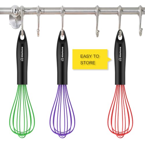 Image of NileHome Silicone Whisk Set, 3 Pack Kitchen Whisk 10 inch Kitchen Wisk Wire Whisks for Cooking, Whisking, Blending, Beating, Stirring-Multicolor
