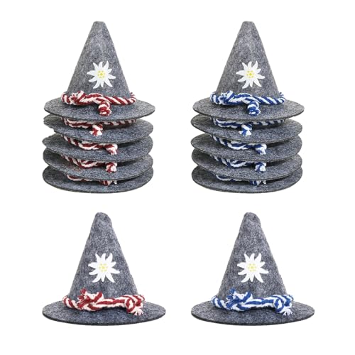 FloralGrace Lot de 10 mini chapeaux pour la fête de la bière - Décoration bavaroise - MiNi - Petit chapeau en feutre - Pour décoration de fête,...