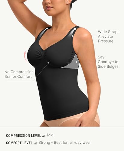 Image of FeelinGirl Women Tank Tops Shapewear: Tummy Control Compression Tank V Neck Seamless Body Shaper Camisole Tops for Women