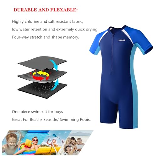 Image of karrack Girls and Boys One Piece Rash Guard Swimsuit Kid Water Sport Short Swimsuit UPF 50+ Sun Protection Bathing Suits