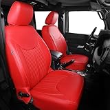 FREESOO Seat Covers Full Set for Jeep Wrangler 4 Door JK 2017 2016 2015 2014 2013, Customized Faux Leather Sahara Sport Rubicon Unlimited Willys Wheeler Altitude Red