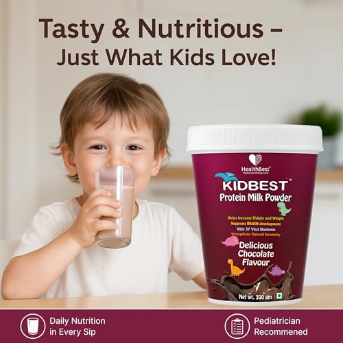 Image of HealthBest Kids Protein Milk Powder | Healthy Growing | Chocolate Flavor - 300gm