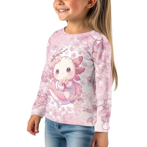 Image of Girls Cartoon Print Long Sleeve Graphic Tee Casual Crew Neck T-Shirts for 3-16 Years Little Girls