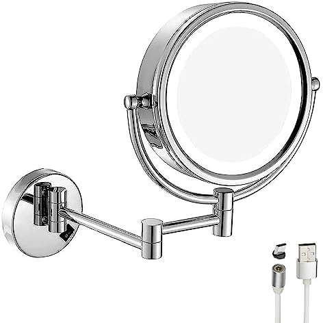 GURUN 8.5 Inch Cordless LED Light Magnifying Makeup Mirror Double Sided Vanity Mirror for Bathroom with 10X Magnification USB Rechargeable M1809D(Chrome 10X)