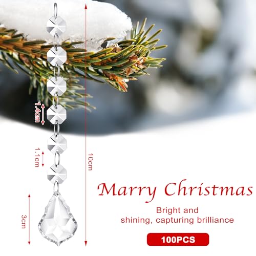 Nuenen 100 Pcs Acrylic Hanging Crystals for Centerpieces Chandelier Clear Crystal Garland Strands Ornament Acrylic Clear Beads Prisms Pendant for Christmas Tree Window Home Decoration(Maple Leaf) - Image 2