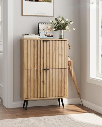 Slim Fluted Shoe Cabinet with Flip Doors