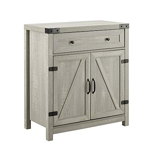 Walker Edison Cass Modern Farmhouse Double Barn Door Accent Cabinet, 30 Inch, Stone Grey, Without Fireplace
