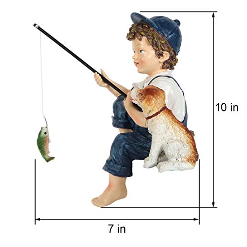Lily's Home Fishing Little Boy With Dog. Mini Outdoor Yard Figurine 11 Inch #TOP6
