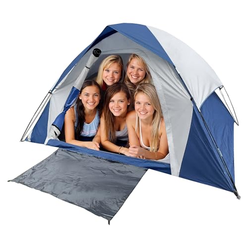 XL Tent 6 Person Dome Camping Tent, Double Layer Waterproof, Removable Rain Fly, for Outdoor Hiking, Fishing (6 People Blue)