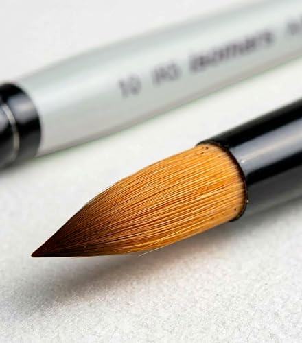 Image of Isomars Professional Round Paint Brush Set of 7 - Professional Golden Taklon Brushes for Watercolor, Acrylic & Oil Painting | Wooden Handle Artist Brushes for Detail Painting, Students & Designers