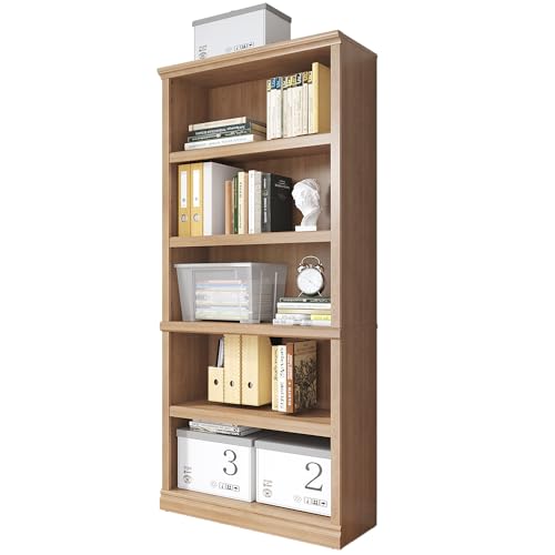 70 in Tall Bookcase, White Bookshelf Open Storage 5-Tier Shelves, 33 inch Wide Floor Standing Indoor Furniture, Book Cases for Home School Library Office Bedroom Kids, Oak 5 Tiers - Image 3