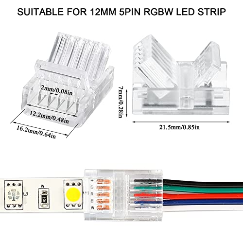 20 Pcs 5 Pin 12 mm led strip connector
