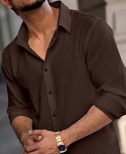 Image of Men's Linen Casual Shirt | Long Sleeve Button Down | Textured Design | Regular Fit Summer Wear | Lightweight & Stylish Shirt for Men
