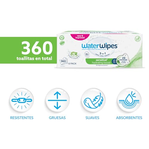 Miniatura 2 de Waterwipes Sensitive Hydrating Boost Wipes, Toallitas Hidratantes, 360 Unidades Paquete De 6 , 3 En 1 Limpia, Cuida, Hidrata, 99 Agua Con Aloe Vera, Toallitas Sin Perfume Para Bebés