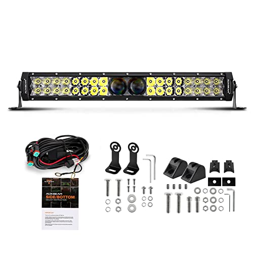 Auxbeam 22 Inch Led Light Bar 180W 22000LM 5D Pro Lens Off Road Driving Lights Spot Flood Combo Fog Light 10FT Wiring Harness Kit (Professional Grade Outdoor Lighting Source P8 LED)