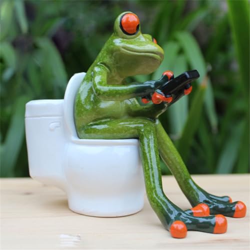 Figura de Rana Divertida Sentada en Inodoro de Resina miniatura 6