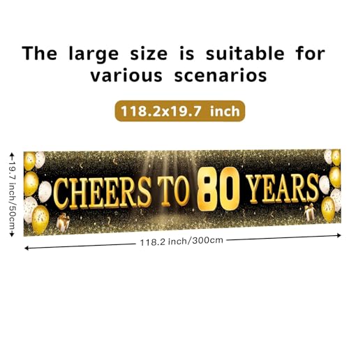 Image of TZSS Black & Gold 80th Birthday Banner Decorations - Extra Large Reusable Yard Sign for Men & Women, 80th Celebration Party Decor Indoor Outdoor, Platinum Jubilee Happy 80th